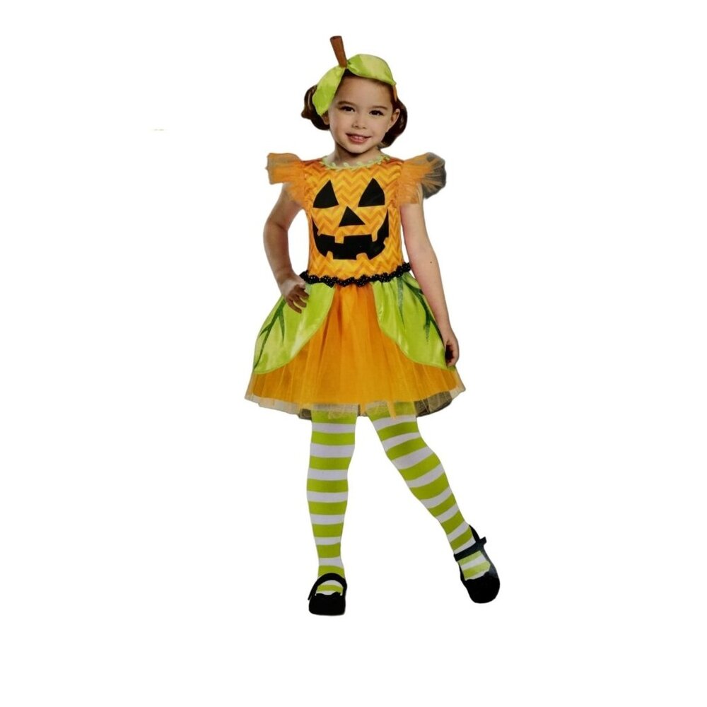 Celebrate! Girls S (6/6X) Pumpkin Dress and Headband Halloween Costume